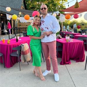 Green silk midi dress